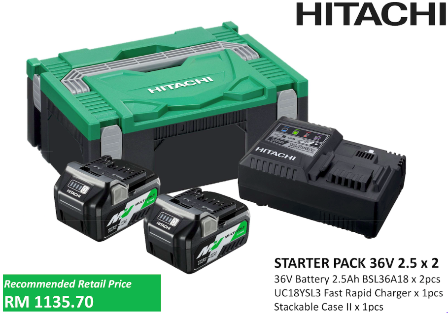 HiKOKI Li-ion Battery 36V2.5 x 2pcs, Fast Charger x 1pc - Click Image to Close